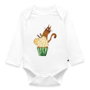 Mignonne conception de cupcakes pour chats, nourriture Kawaii pour chats drôle - Body Bébé bio manches longues - blanc - Devant