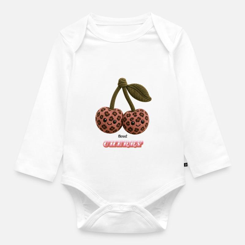 Duo de câlins Cerises Léopard - Body Bébé bio manches longues - blanc