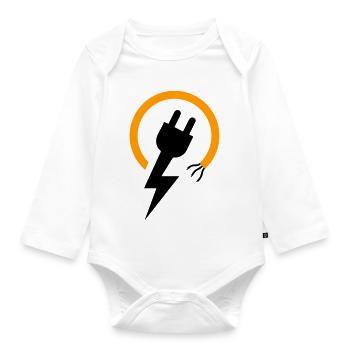 Electrician logo with lightning bolt and plug - Organic Longsleeve Baby Bodysuit - white - Front