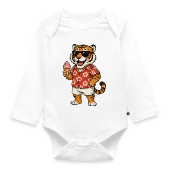 Hawaii-Tiger mit Eis-Sommerlook - Baby Bio-Langarm-Body - Weiß - Vorne