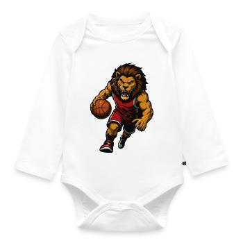 Löwen-Basketball-Maskottchen - Baby Bio-Langarm-Body - Weiß - Vorne