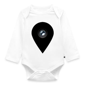 Dark Silhouette Camera Lens Location Pin Art - Organic Longsleeve Baby Bodysuit - white - Front