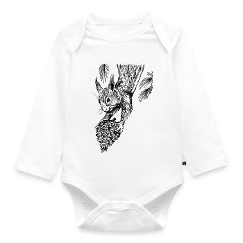 Squirrel with pine cones - Organic Longsleeve Baby Bodysuit - white - Front