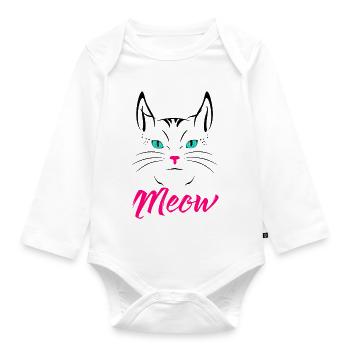 Cute Cat Meow - Organic Longsleeve Baby Bodysuit - white - Front