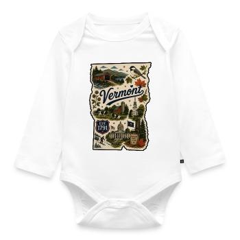 Vermont Green Mountain State Vintage Sticker - Organic Longsleeve Baby Bodysuit - white - Front