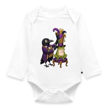 Rabe als Hutmacher mit Frosch im Zauberzylinder - Baby Bio-Langarm-Body - Weiß - Vorne