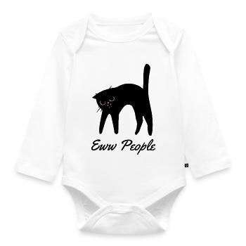 Eww People Black Cat Funny Introvert T-Shirt - Baby Bio-Langarm-Body - Weiß - Vorne