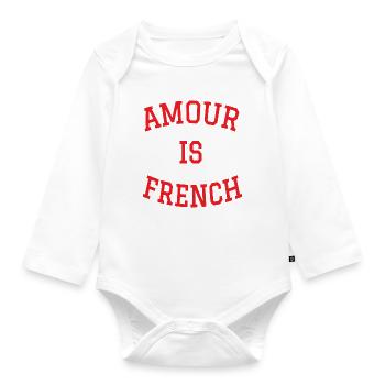 The bestseller ❤️AMOUR IS FRENCH in red - Organic Longsleeve Baby Bodysuit - white - Front