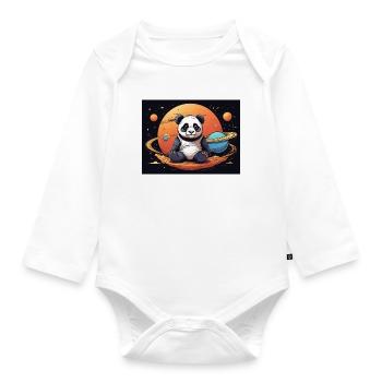 Panda im Weltraum - Baby Bio-Langarm-Body - Weiß - Vorne