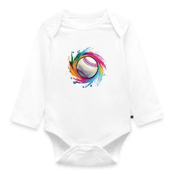 Baseball - Baby Bio-Langarm-Body - Weiß - Vorne