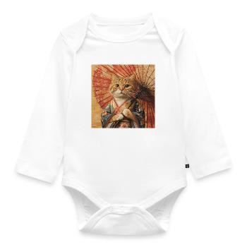 Kimono Chat Japon - Body Bébé bio manches longues - blanc - Devant