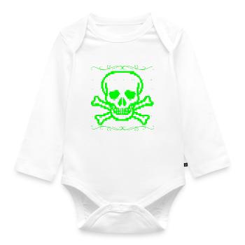 skull asci ansi green skull skull pirate toxic - Organic Longsleeve Baby Bodysuit - white - Front
