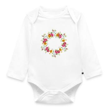 Blumenkranz Blumenranke Wunschname Mama Oma - Baby Bio-Langarm-Body - Weiß - Vorne