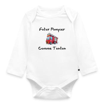 Cadeau Naissance Futur Pompier Bebe - Body Bébé bio manches longues - blanc - Devant