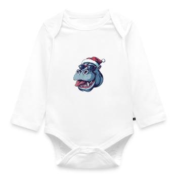 Nilpferd Weihnachten Lustig - Baby Bio-Langarm-Body - Weiß - Vorne