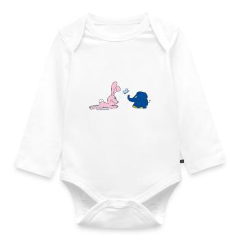 Elefant und Hase mit Schmetterling - Baby Bio-Langarm-Body - Weiß - Vorne