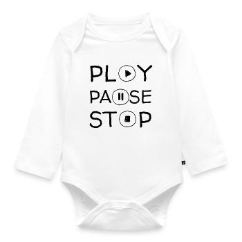 Play Pause Stop - Organic Longsleeve Baby Bodysuit - white - Front