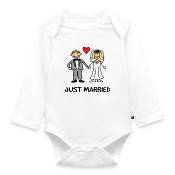 Just married - married couple, wedding present - Organic Longsleeve Baby Bodysuit - white - Front