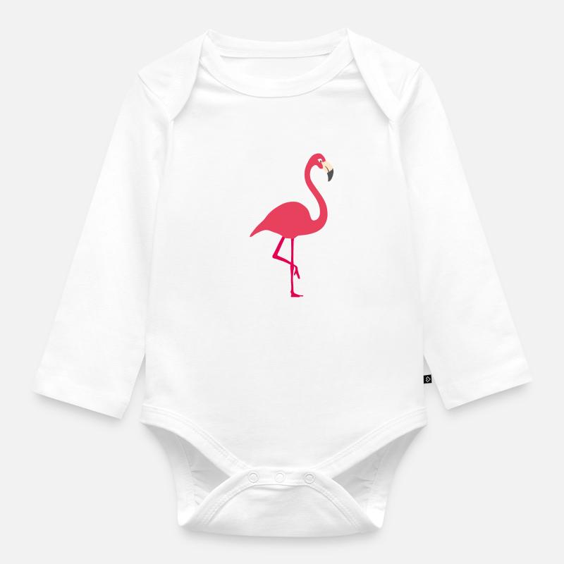 Flamingo - Baby Bio-Langarm-Body - Weiß