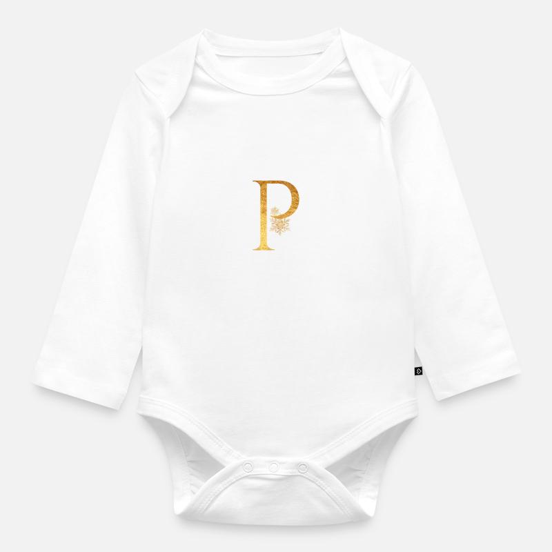 Lettre initiale P - Body Bébé bio manches longues - blanc