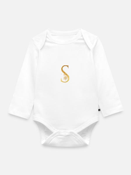 Anfangsbuchstabe S - Baby Bio-Langarm-Body - Weiß