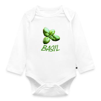 Basil with lettering - Organic Longsleeve Baby Bodysuit - white - Front