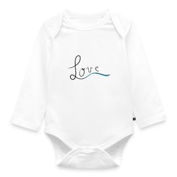 Love *Handdrawn* blue turqouise handwriting - Baby Bio-Langarm-Body - Weiß - Vorne
