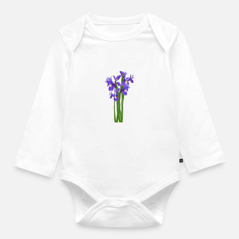 Fleurs Printemps Iris iris - Idée de cadeau - Body Bébé bio manches longues - blanc