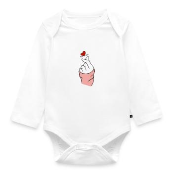 Finger heart love symbol kpop - Organic Longsleeve Baby Bodysuit - white - Front