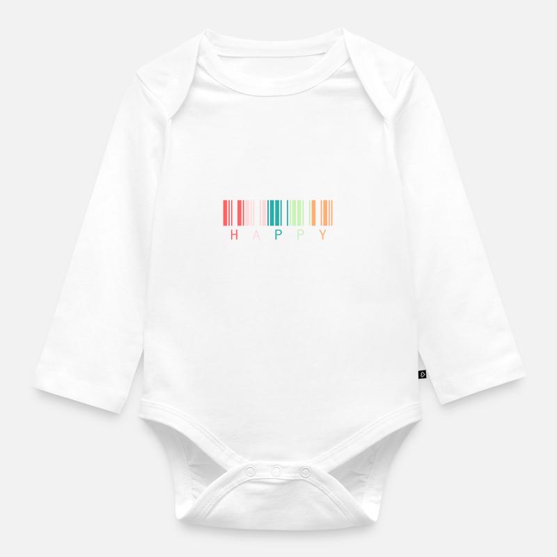 Strichcode "Happy" - Baby Bio-Langarm-Body - Weiß