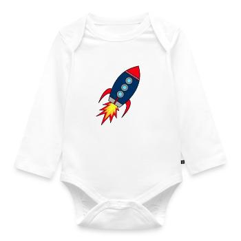 Rocket * Rakete startet - Baby Bio-Langarm-Body - Weiß - Vorne