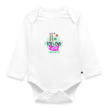 " Follow Your Dreams " - Organic Longsleeve Baby Bodysuit - white - Front