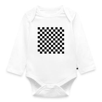 Black Chess Muster | Textur - Baby Bio-Langarm-Body - Weiß - Vorne