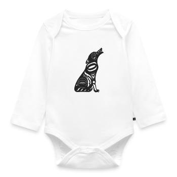 Totem hurlant loup noir - Body Bébé bio manches longues - blanc - Devant