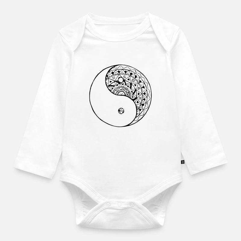 mandala yin yang - Body Bébé bio manches longues - blanc