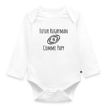 Rugby Cadeau Garçon Futur Rugbyman - Body Bébé bio manches longues - blanc - Devant