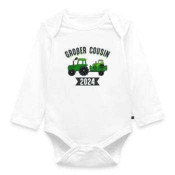 Großer Cousin 2024 - Traktor Landwirt Junge Geburt - Baby Bio-Langarm-Body - Weiß - Vorne