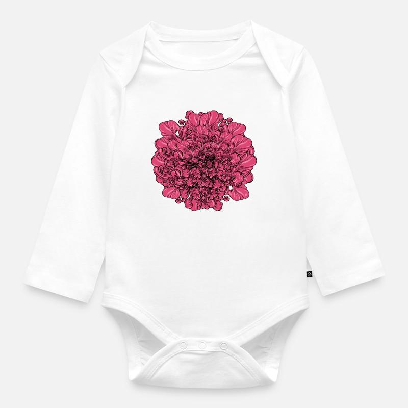 Fleur rose - Body Bébé bio manches longues - blanc