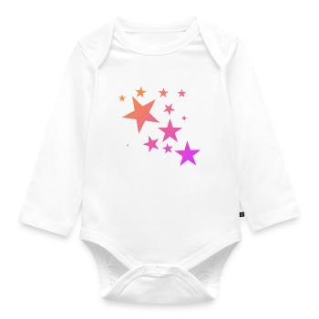 Pink Orange Colorful Star Star Carpet Pattern - Organic Longsleeve Baby Bodysuit - white - Front