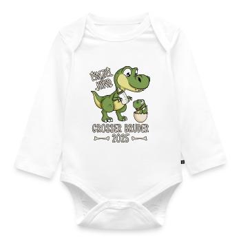 Großer Bruder 2025 Dino Einzelkind Dinosaurier - Baby Bio-Langarm-Body - Weiß - Vorne