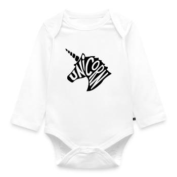 Unicorn black and white - Organic Longsleeve Baby Bodysuit - white - Front