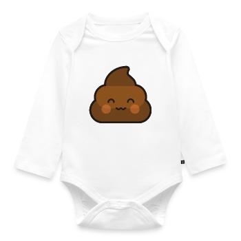 Poop Emoji shit shit heap sausage satisfied - Organic Longsleeve Baby Bodysuit - white - Front