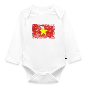 Drapeau vietnam utilisé look vintage voyage vacances voyage - Body Bébé bio manches longues - blanc - Devant
