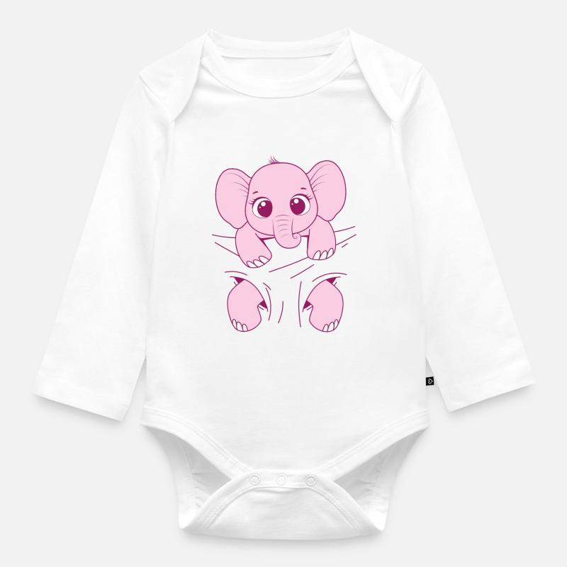 Bébé Éléphant Porter Drôle Rose Bébé Éléphant - Body Bébé bio manches longues - blanc