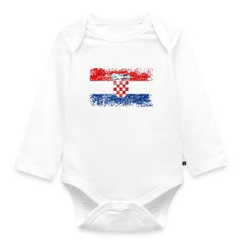 Croatian flag Vintage Croatia Hrvatska Balkans - Organic Longsleeve Baby Bodysuit - white - Front
