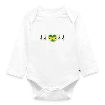 Jamaica Flag Heartbeat Pulse Sinus Curve ECG Heart - Organic Longsleeve Baby Bodysuit - white - Front