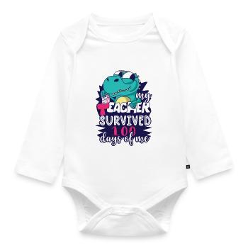 My teacher survived 100 days of me dinosaurs - Organic Longsleeve Baby Bodysuit - white - Front