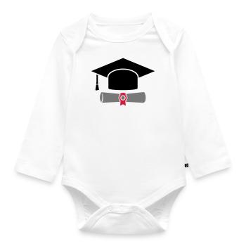 Chapeau de docteur avec certificat - cadeau pour l'obtention du diplôme - Body Bébé bio manches longues - blanc - Devant