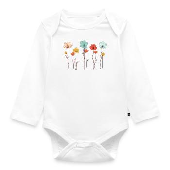 Single flowers, line art, poppy, spring, summer - Organic Longsleeve Baby Bodysuit - white - Front