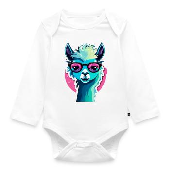 Llama alpaca illustration - Organic Longsleeve Baby Bodysuit - white - Front